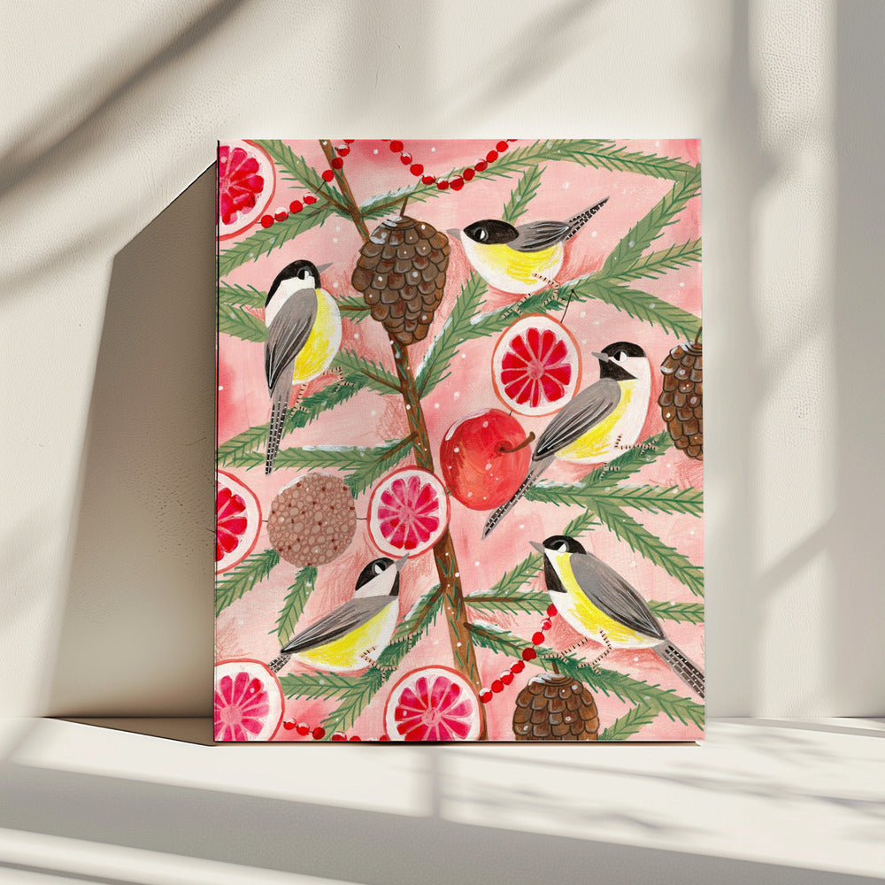 Winter birds Tits in the pine tree at Christmas | Canvas