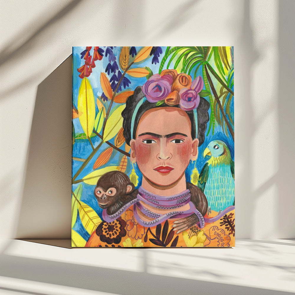 Frida and her parrots | Canvas