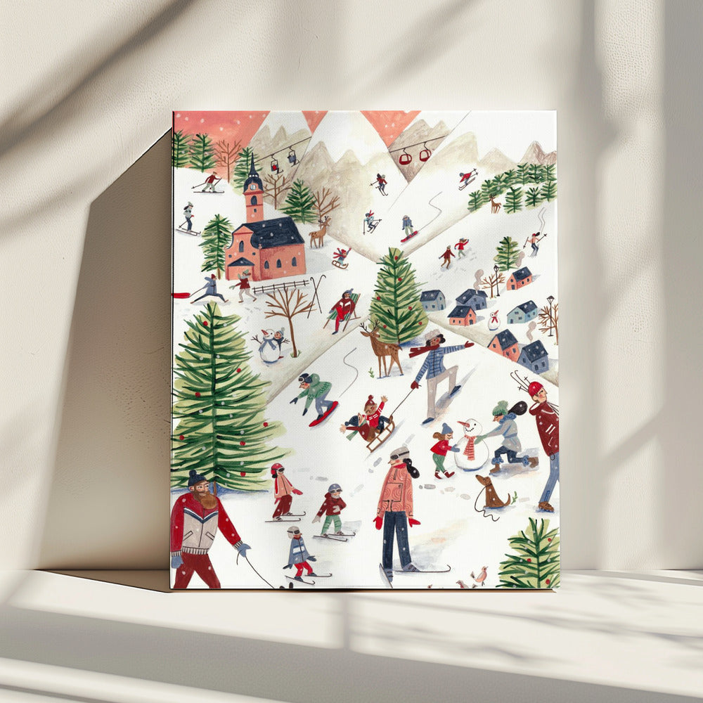 Mountain landscape with houses in the snow | Canvas