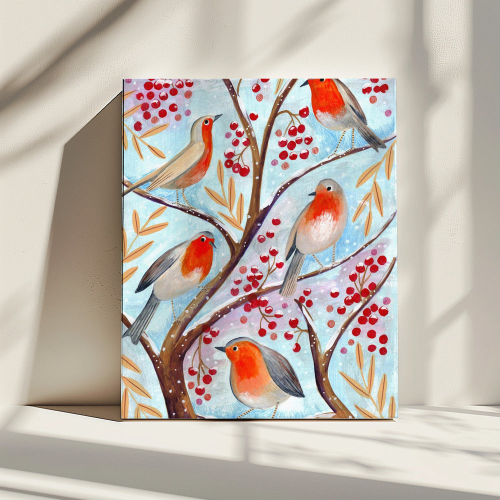 Winter birds robins Christmas snow | Canvas