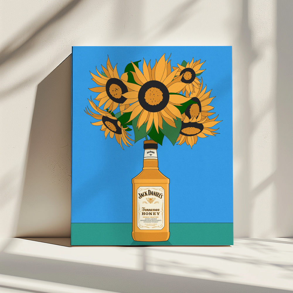 Sunflowers in Honey Whiskey Retro Illustration | Canvas