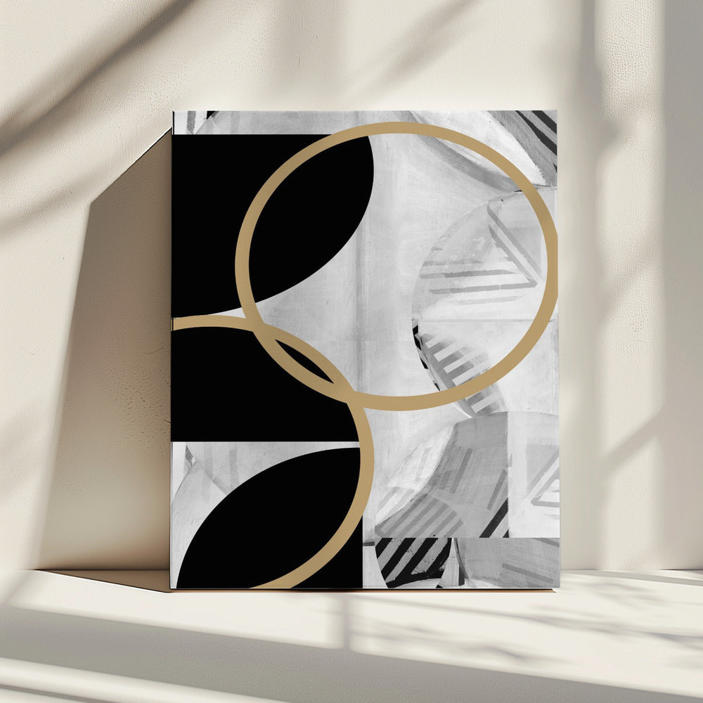 Black and White Stripes Gold Spheres No1 | Canvas