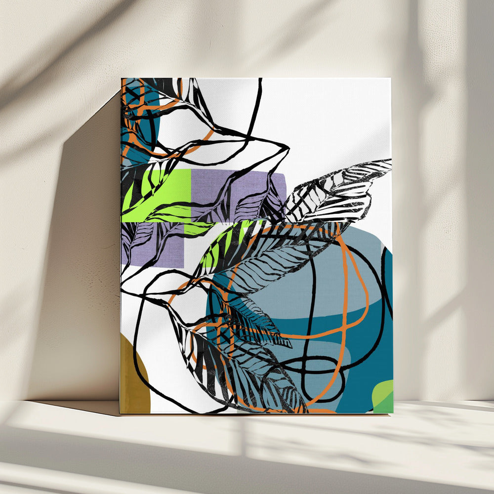 Abstract Black Leaves With Colour No1 | Canvas