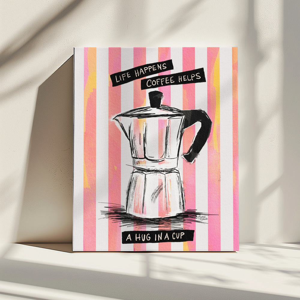 Mocca Coffee on Stripes - Hug in a Cup | Canvas