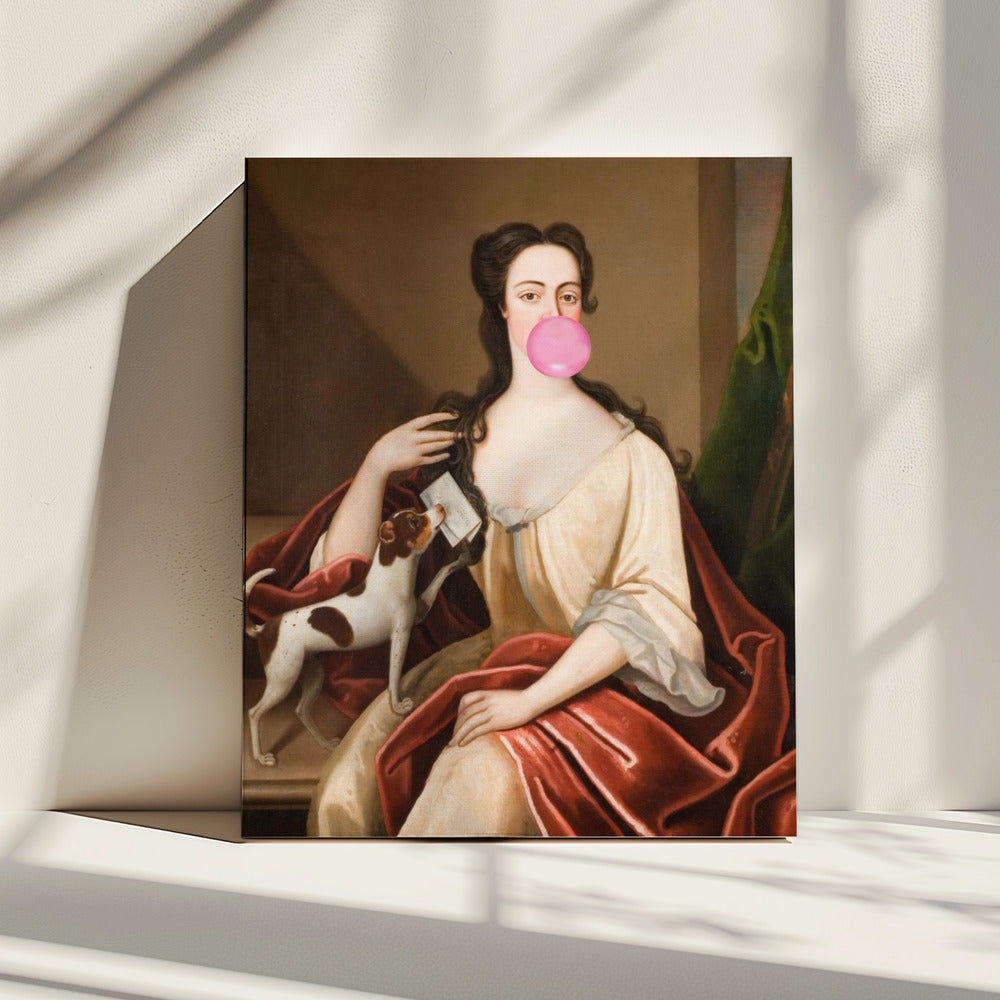 Renaissance Bubble Gum Portrait and Dog / Altered Art | Canvas