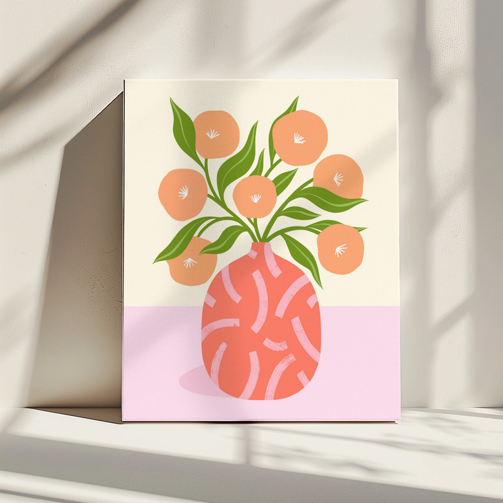 Flowers in Coral Vase | Canvas
