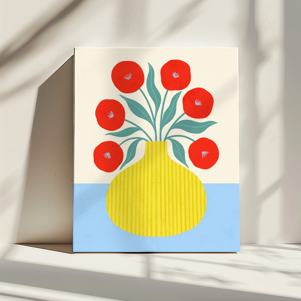 Red Flowers in Yellow Vase | Canvas