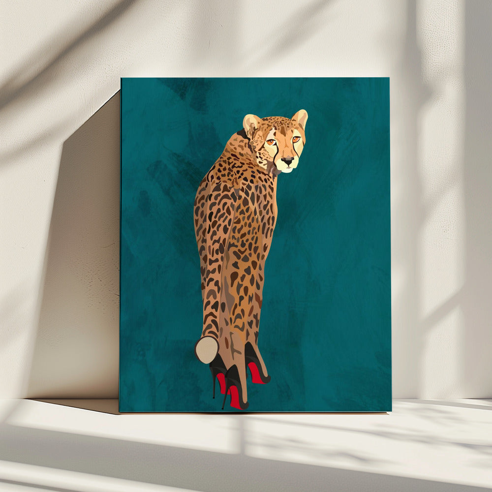 Turquoise cheetah in heels | Canvas