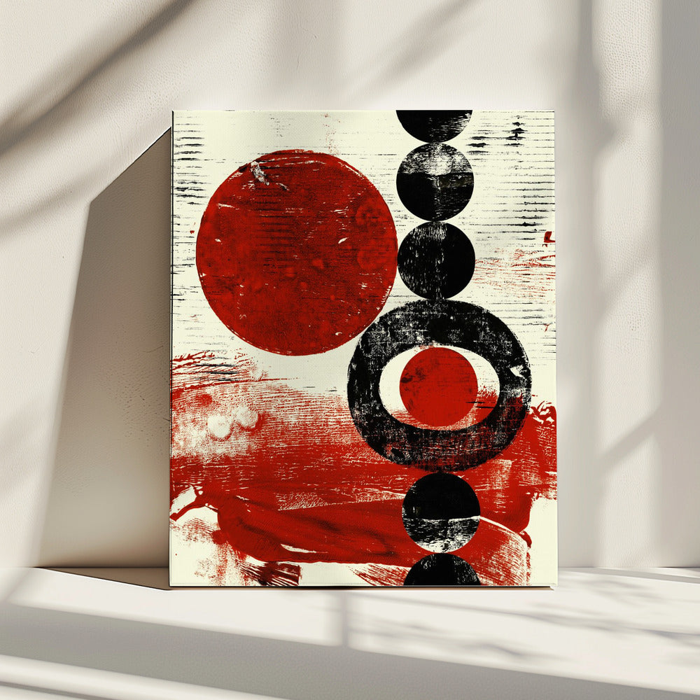 Geometric Shapes with Red and Black Circles | Canvas