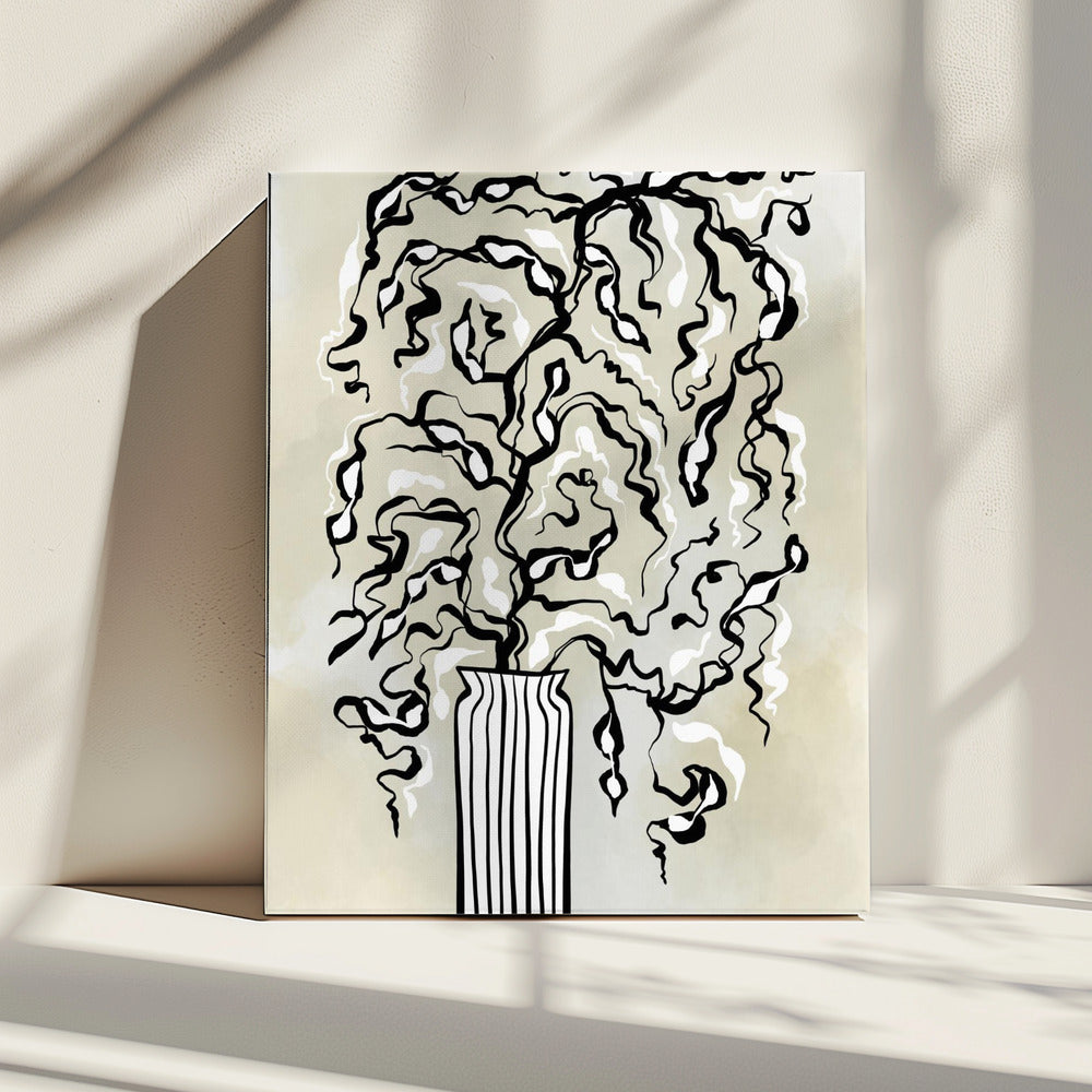 Stylized Plant In A Striped Vase | Canvas