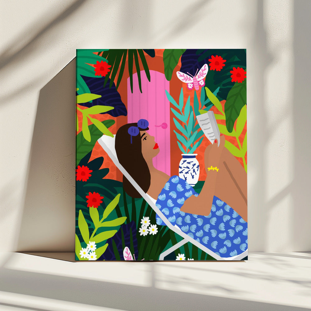 Floral Sunbathing Girl | Canvas