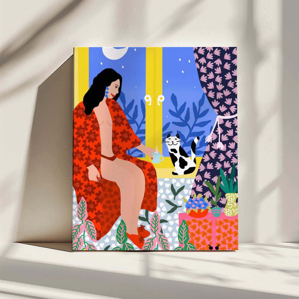 Evening Tea With Cat | Canvas