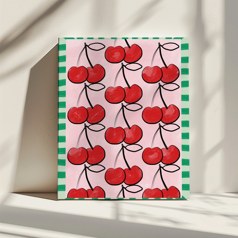 Red Cherries on a Pink | Canvas