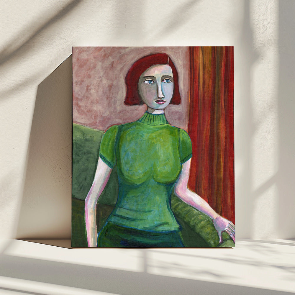 Vintage Red Head in Green | Canvas