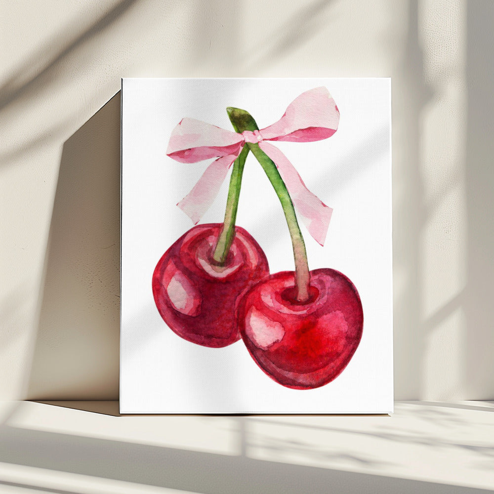 Red Cherry Pink Bow | Canvas