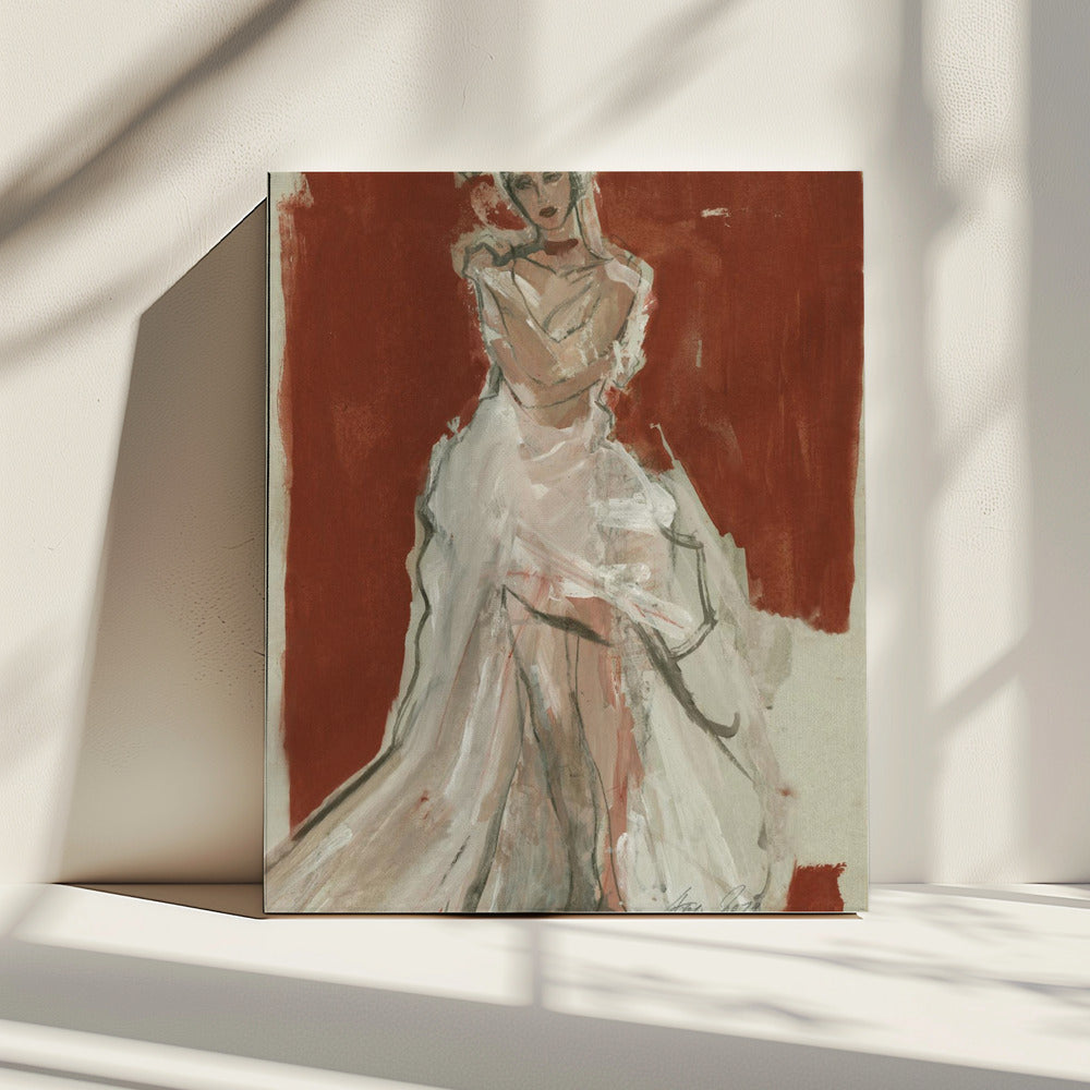 Stylish Woman in a Flowing White Dress | Canvas