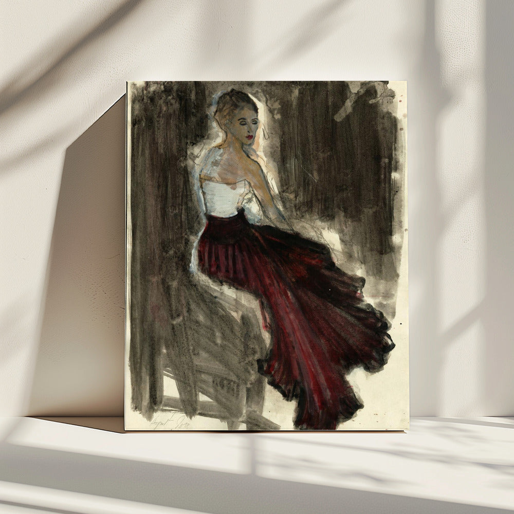 A Woman in a Red Flowing Skirt | Canvas