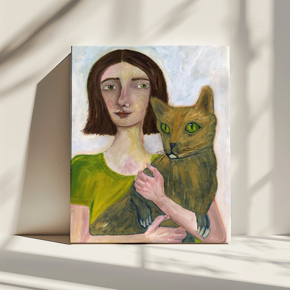Cat Lady with Greenish Cat | Canvas