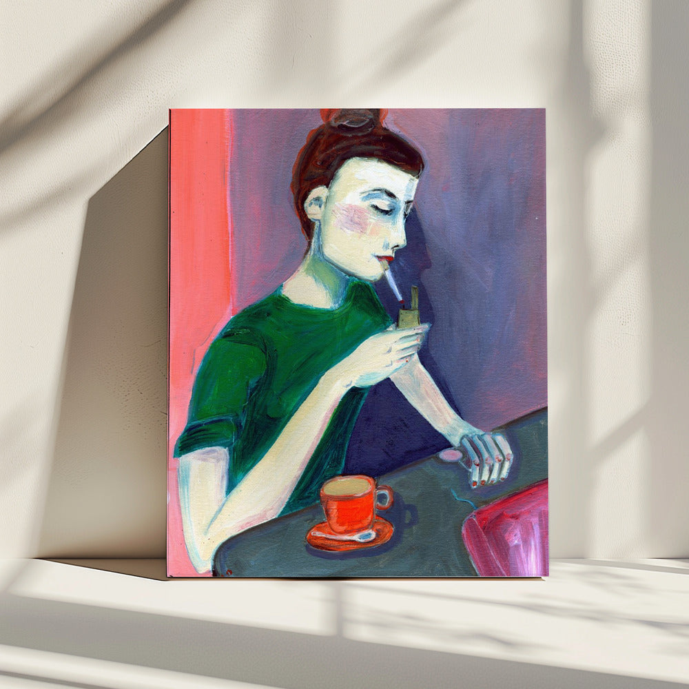 Lady lighting cigarette | Canvas