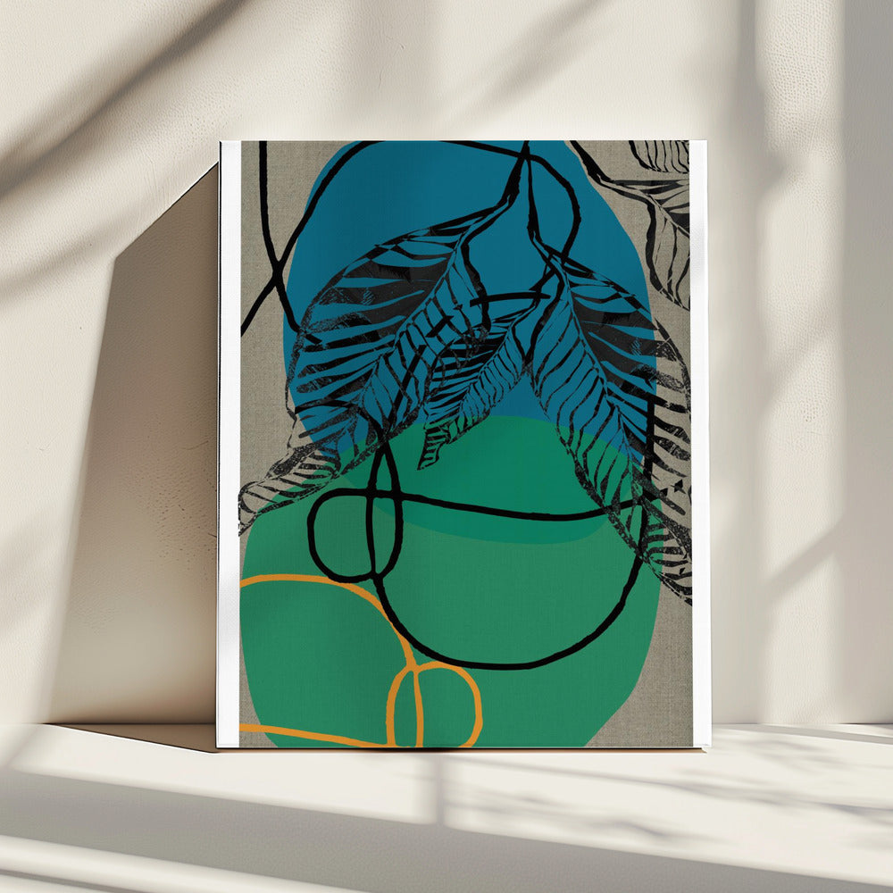 Woodblock Leaf Teal Orange Green Abstract 1 Final | Canvas