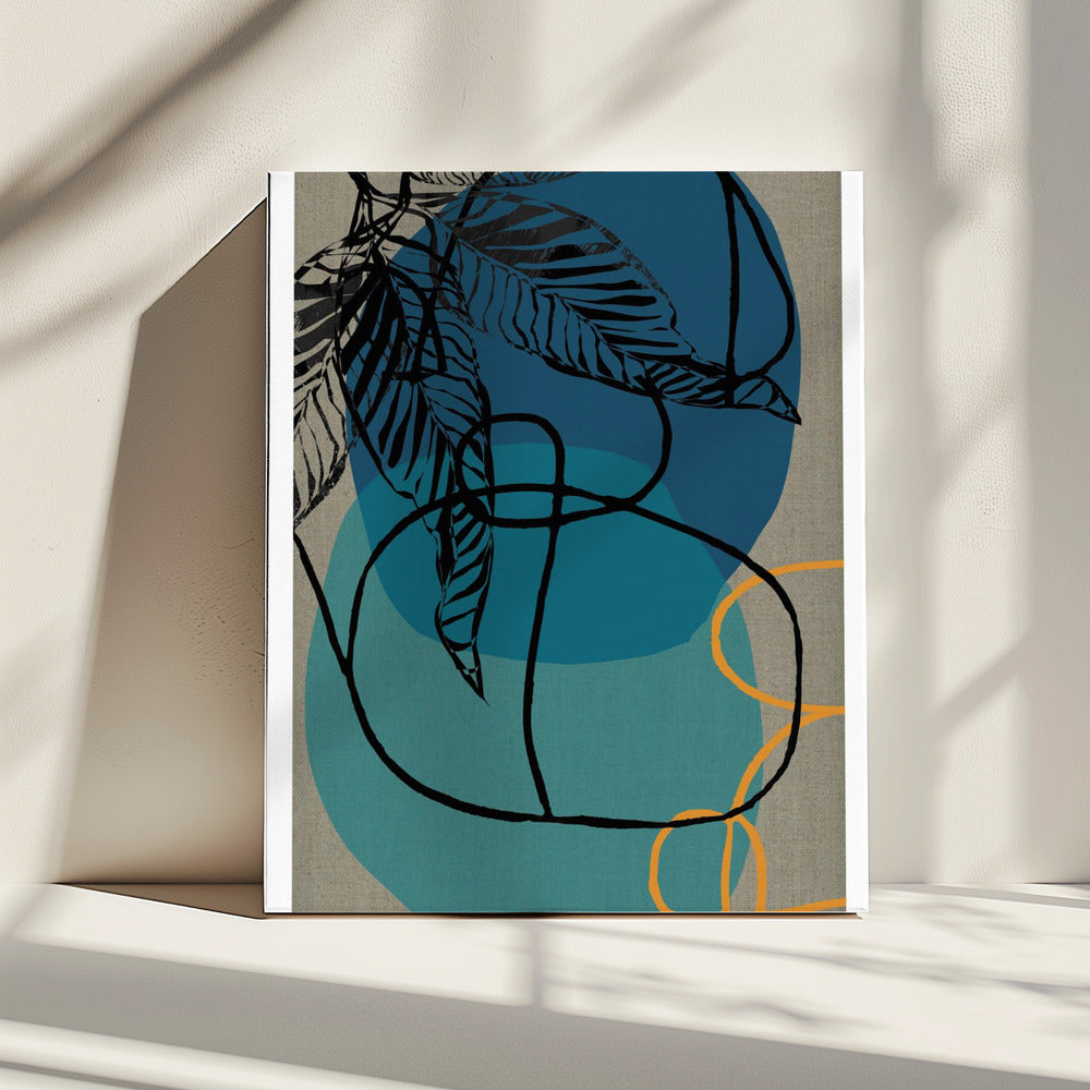 Woodblock Leaf Teal Orange Green Abstract 2 Final | Canvas