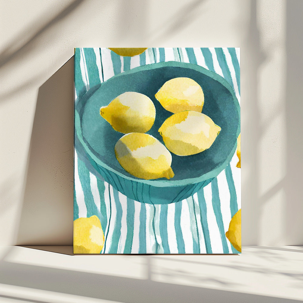 Zitronen in türkisfarbener Schale | Canvas