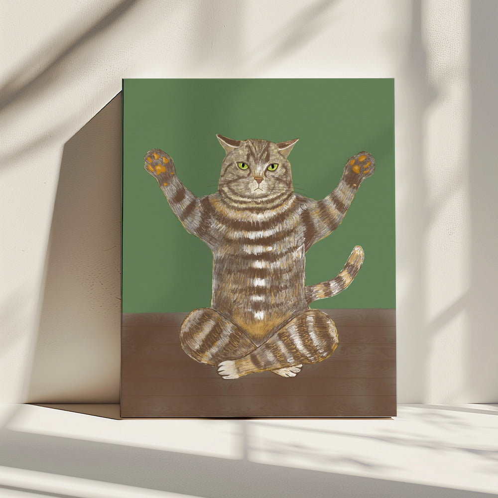 Yoga Cat Green Background | Canvas