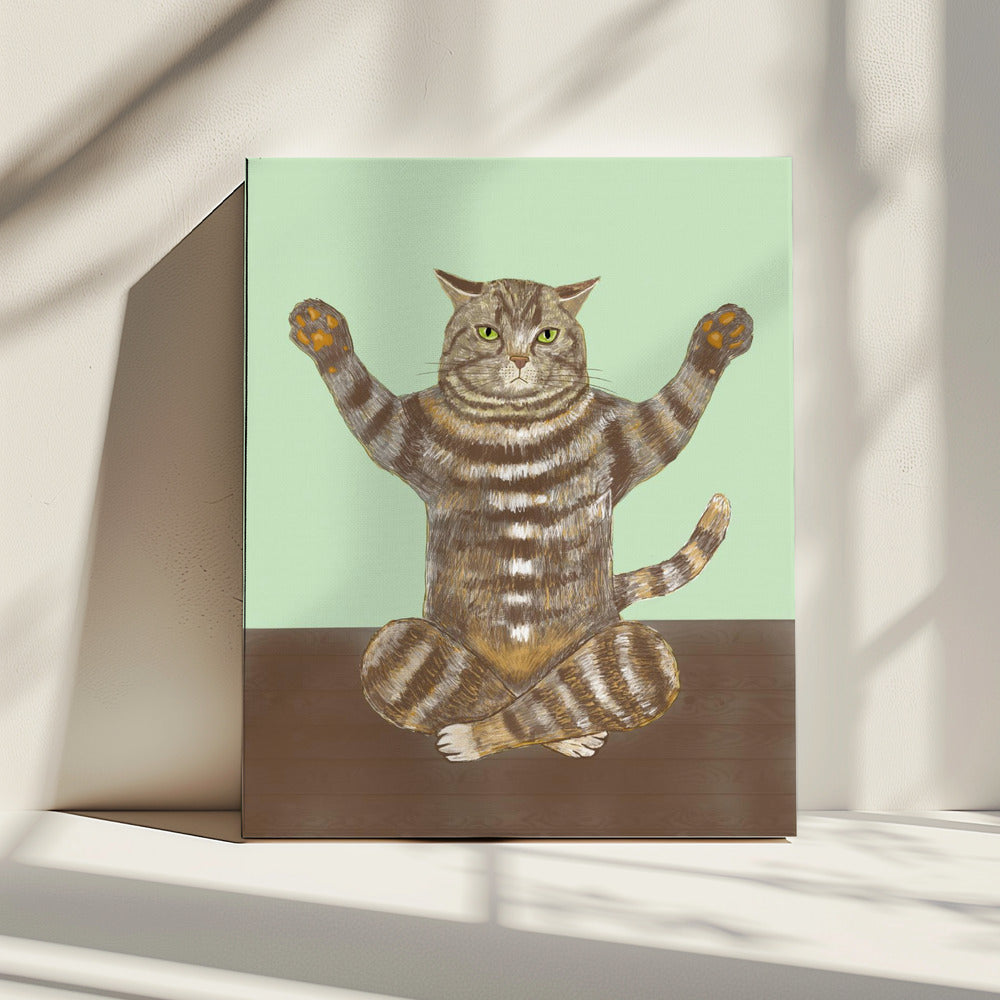 Yoga Cat Light Green Background | Canvas