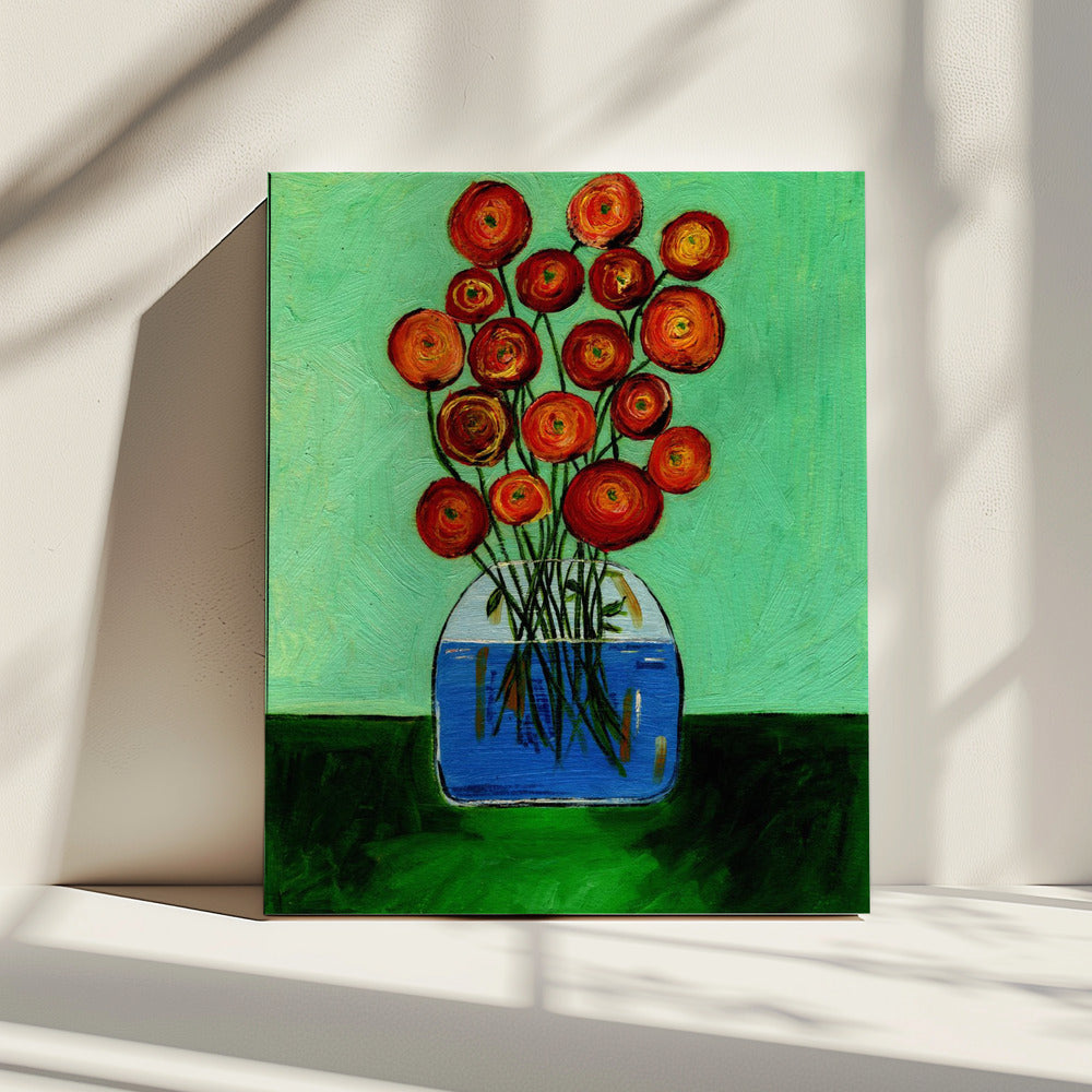 Poppies in Vase Green Version | Canvas