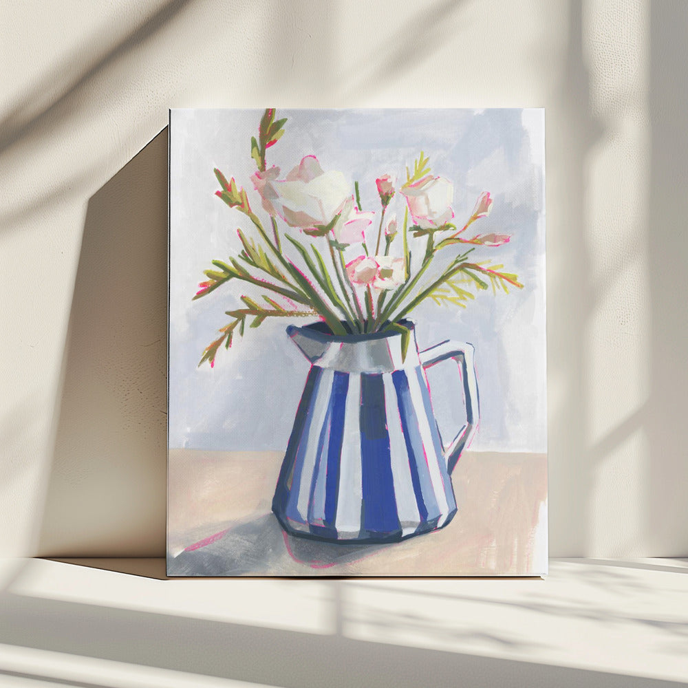 Fresh flowers in a striped vase I | Canvas