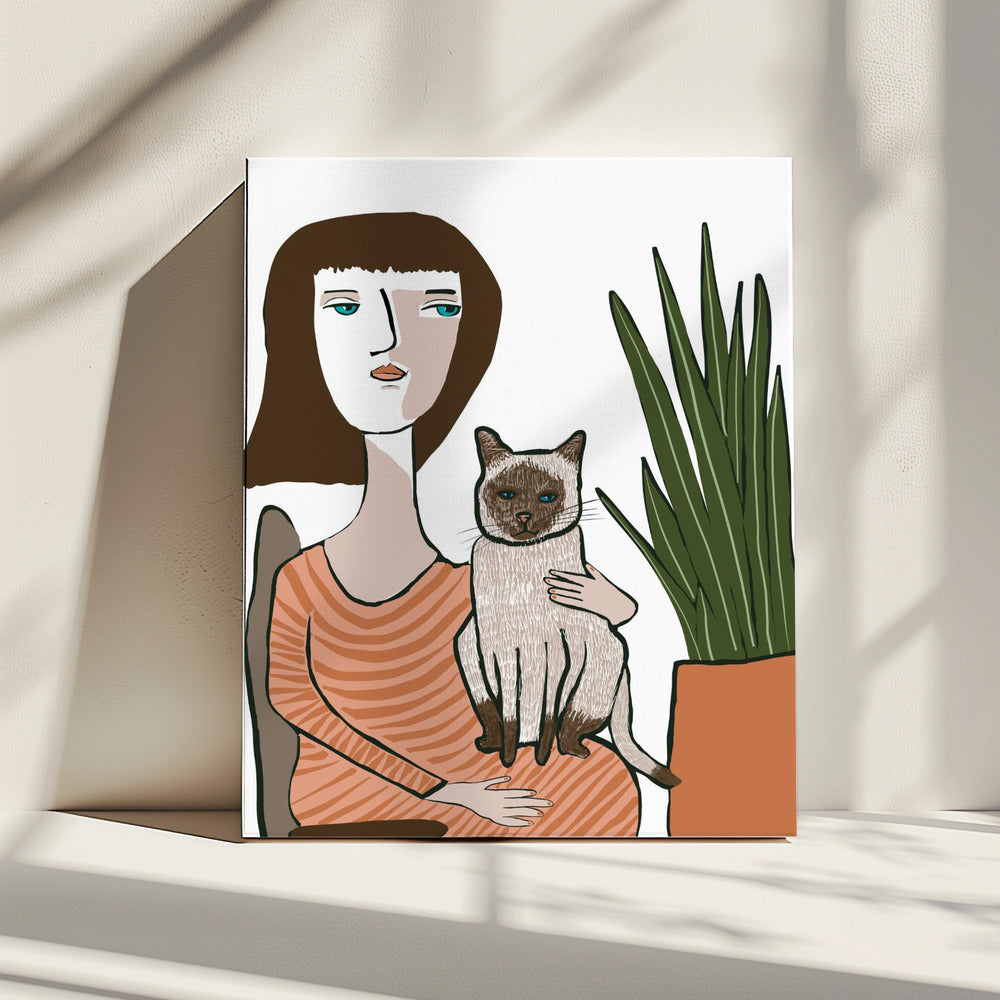Girl with Siamese cat | Canvas