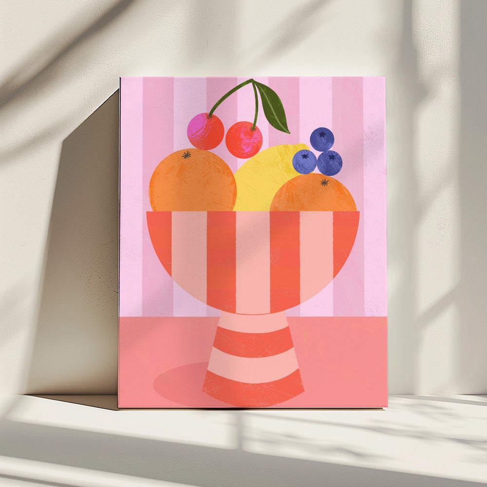 Fruit in Striped Bowl | Canvas