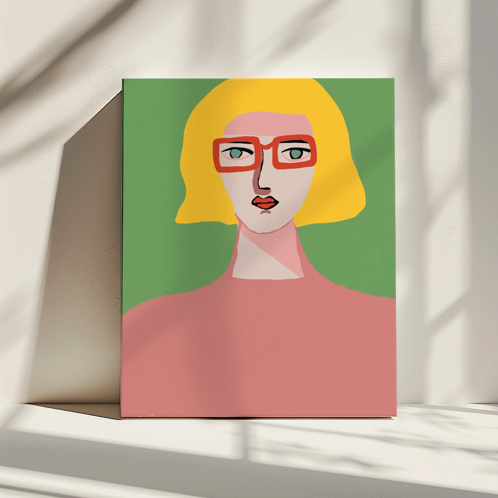 Golden hair lady with red glasses | Canvas