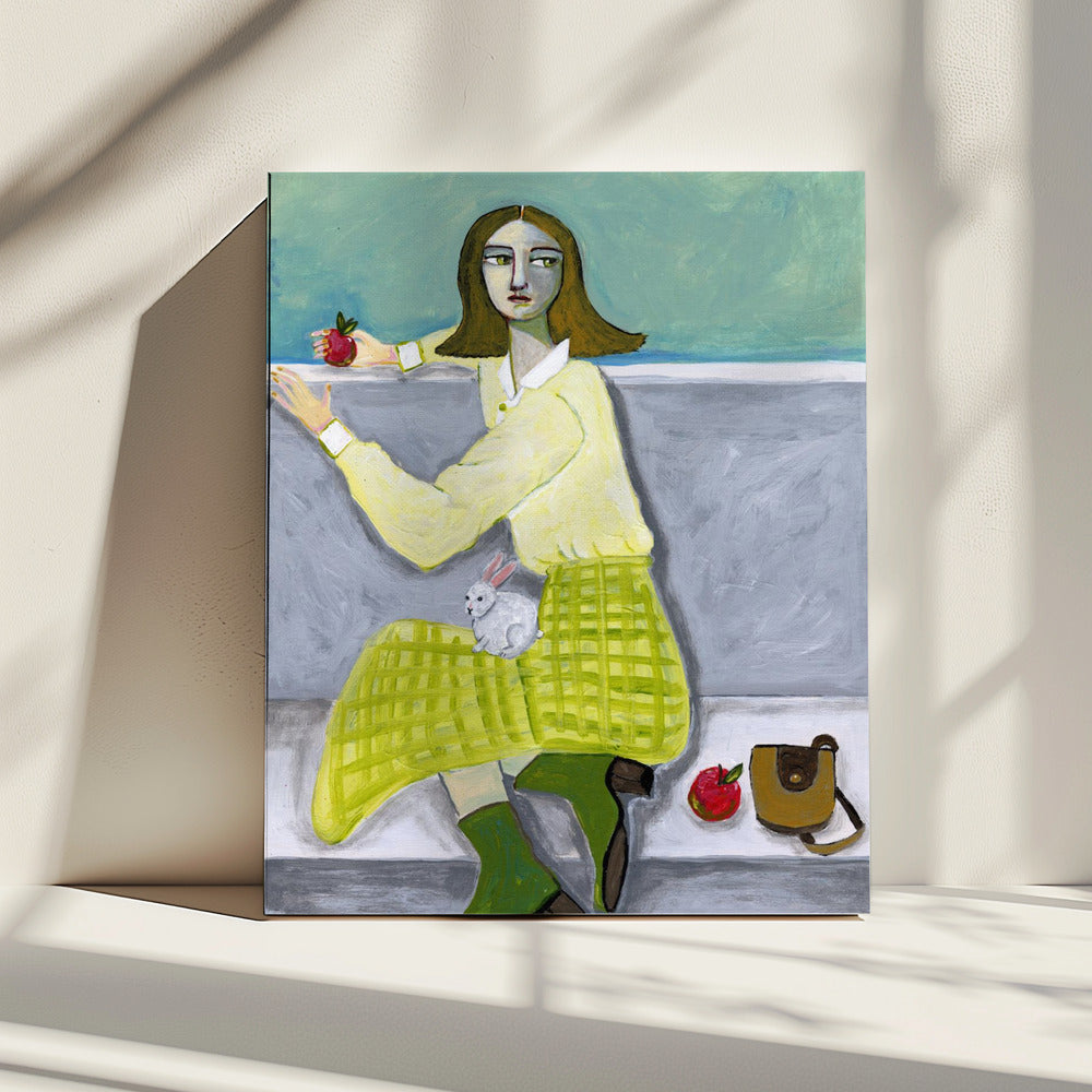 Lady and the Rabbit with apple | Canvas