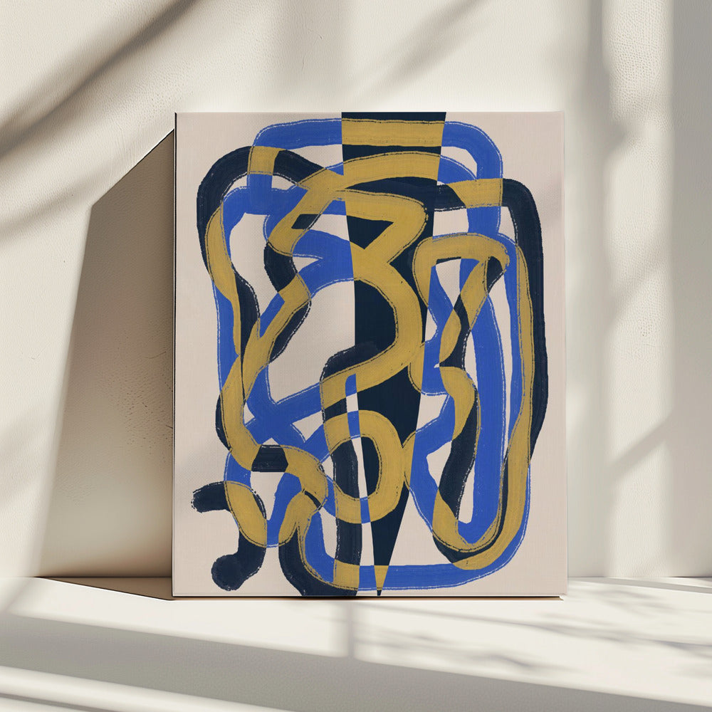 Abstract line deco blue and yellow | Canvas