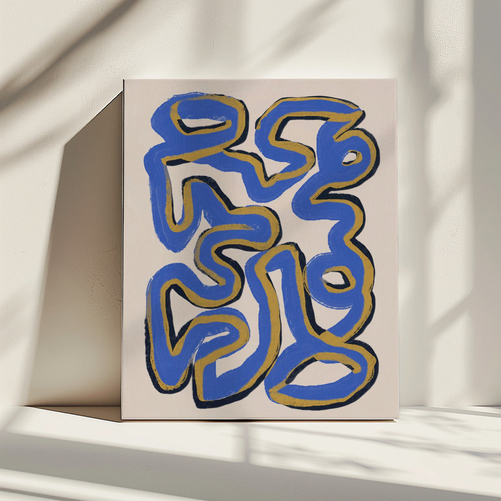 Intertwined Blue And Ochre Lines | Canvas