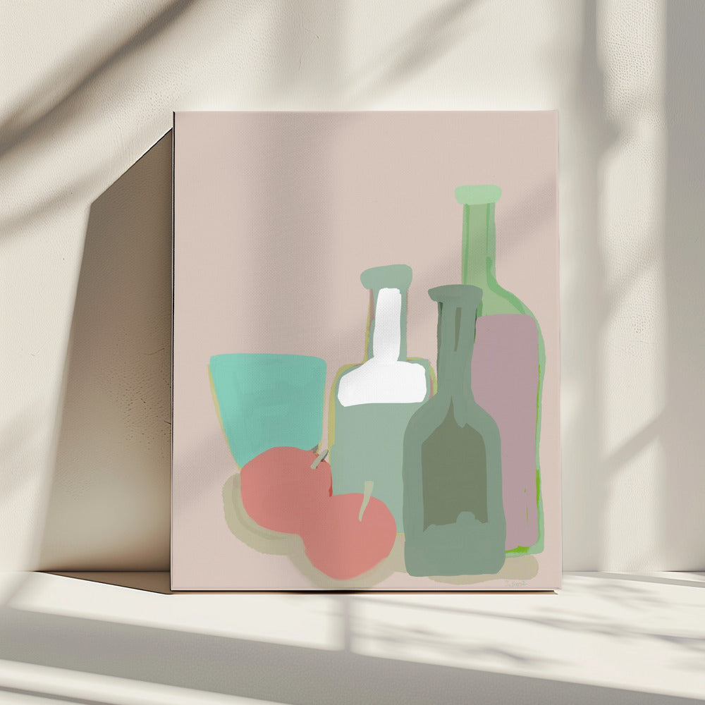 Still life bottles and apples | Canvas