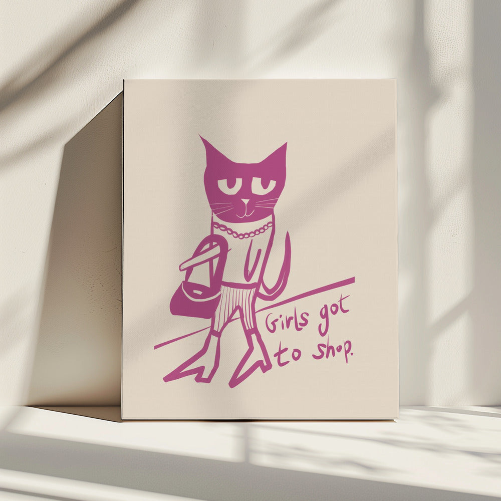 Cat shopping humour pink | Canvas