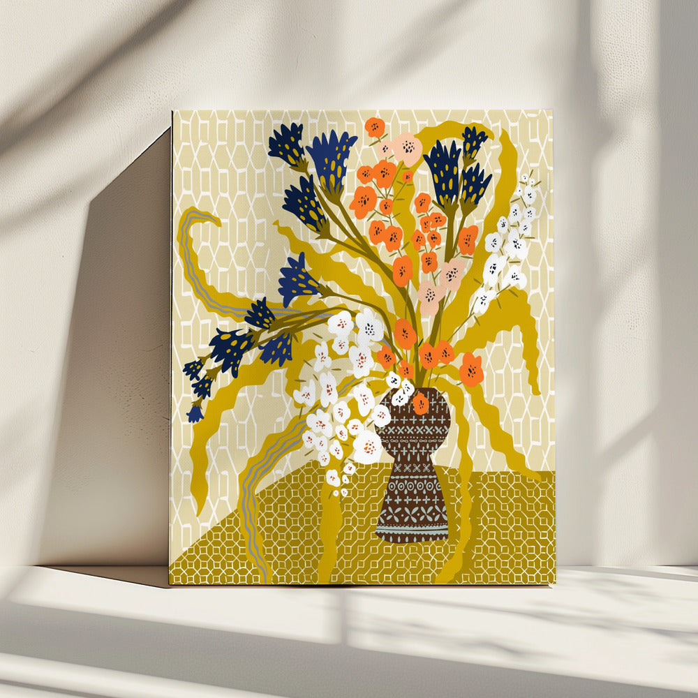 Floral Contemporary Still Life Mustard Yellow | Canvas