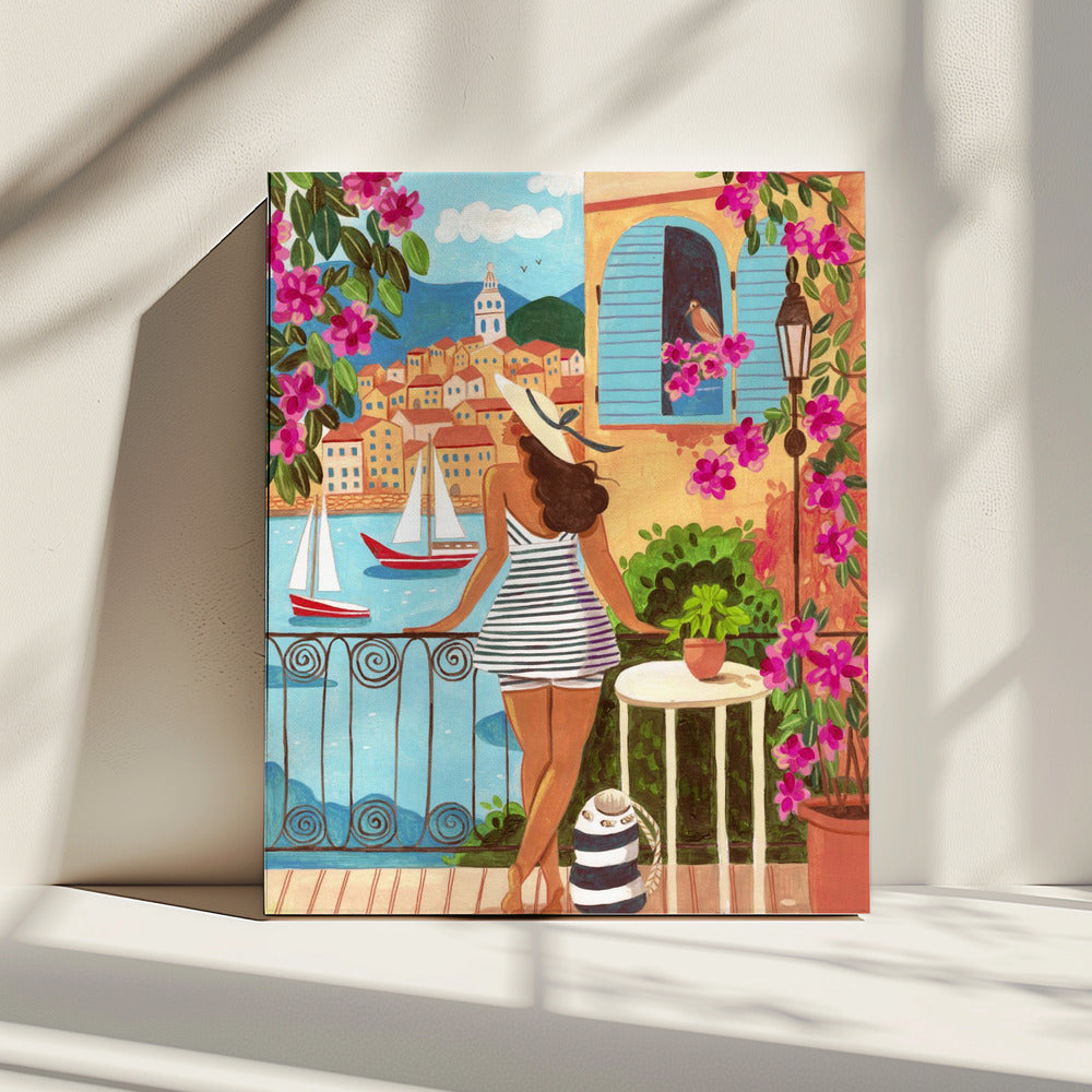 Travel poster woman in Saint-Tropez, France | Canvas