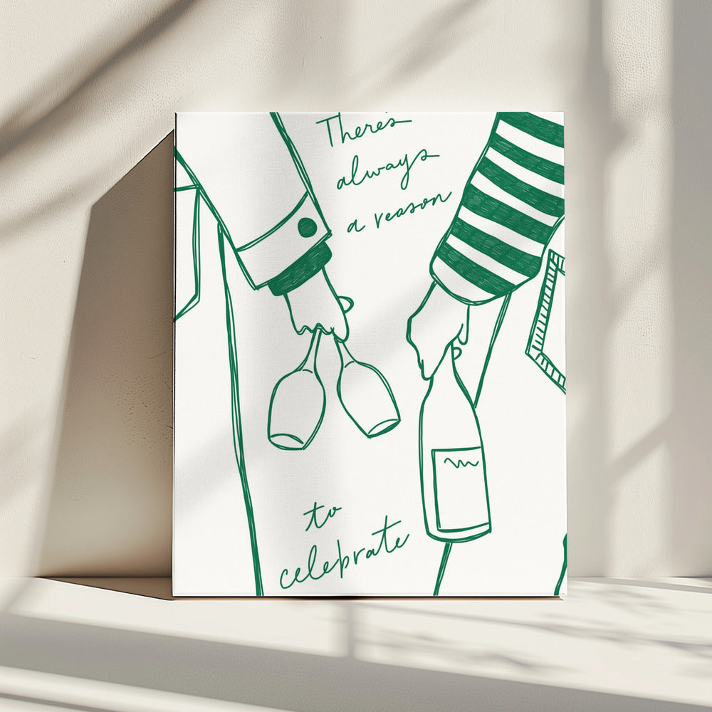 Woman holding wine bottle and wine glass (Green) - Wine Vin Femme Vert | Canvas