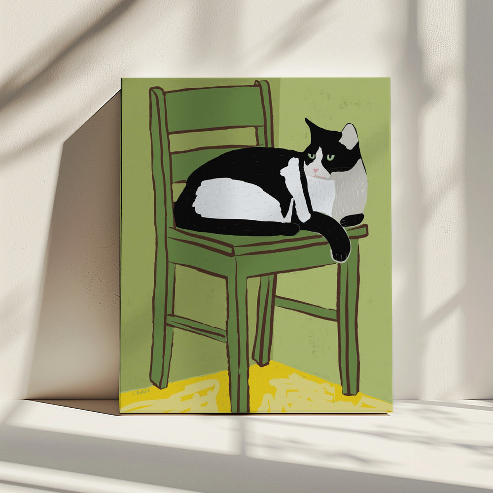 Tuxedo cat sitting on chair | Canvas