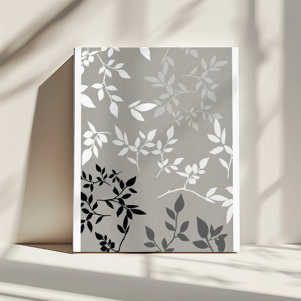 White Grey Black Leaves On Linen 1 | Canvas