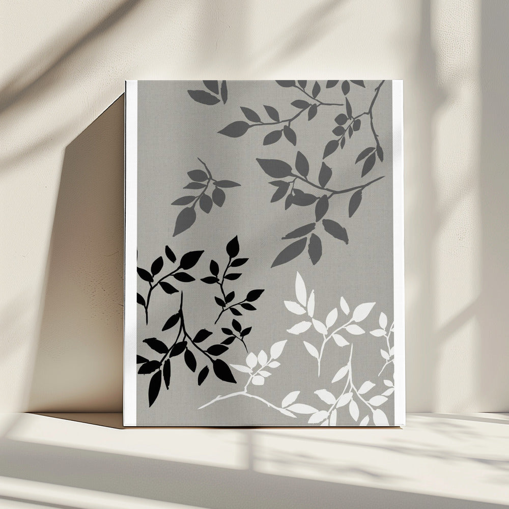 White Grey Black Leaves On Linen 2 | Canvas