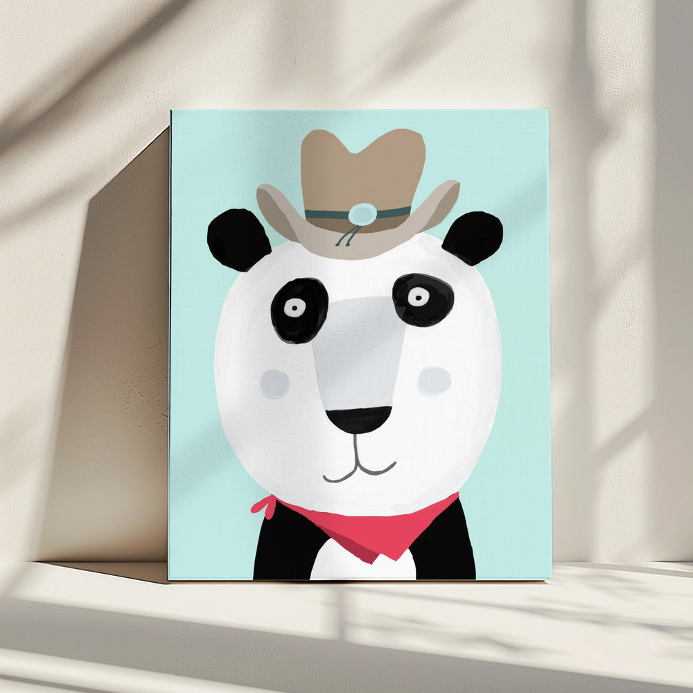 Funny Panda with Cowboy Hat by Artist Carla Daly | Canvas