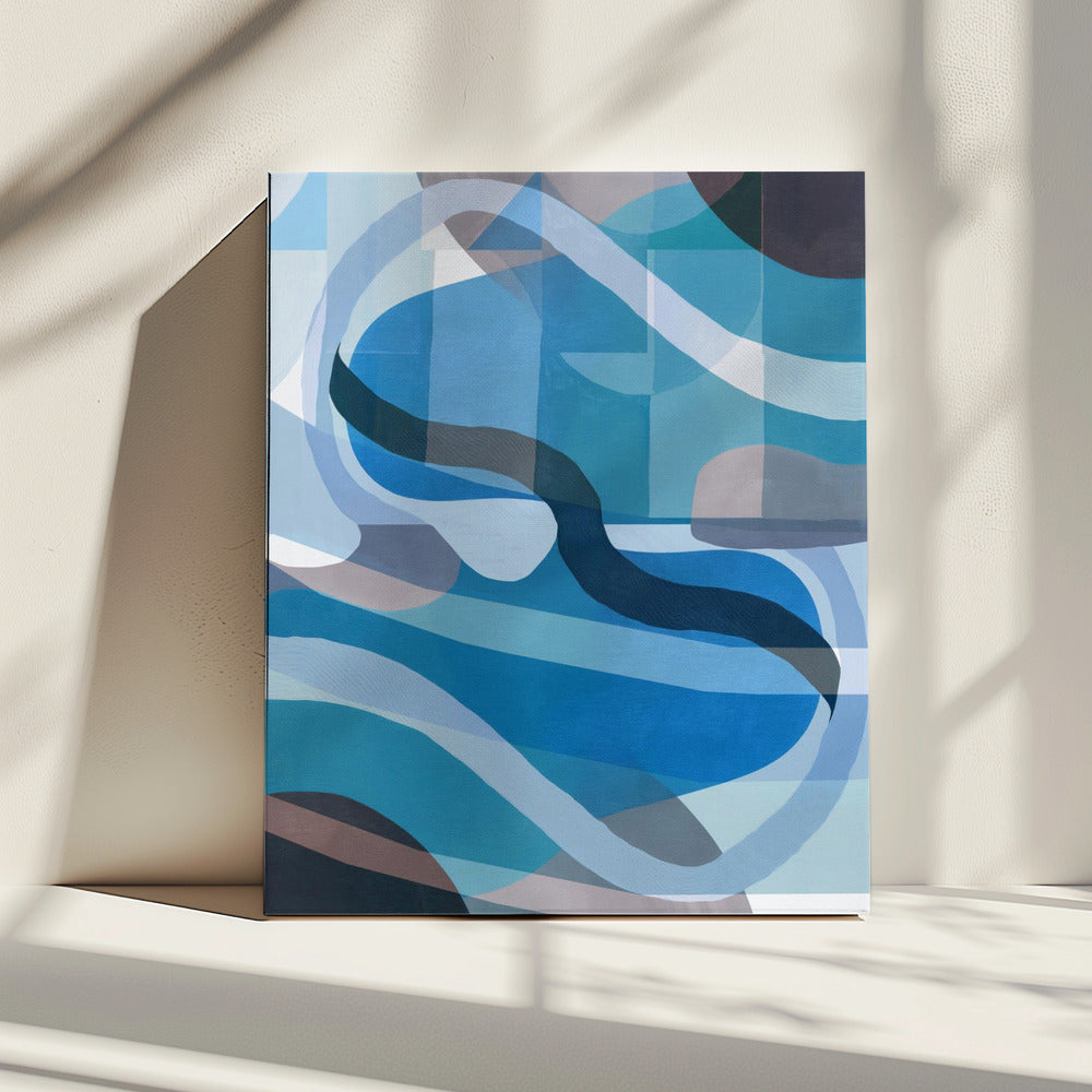 Abstract Blue and Neutral Swervy Shapes 1 | Canvas