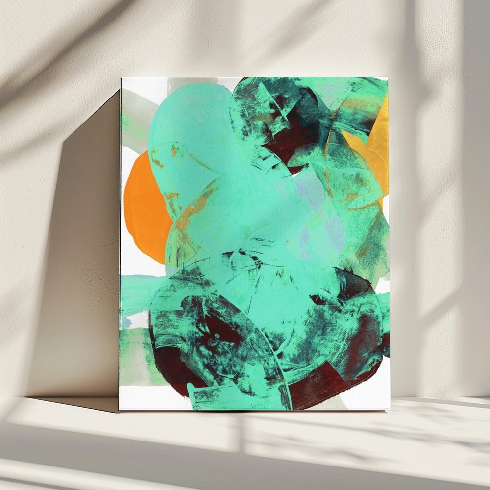 Aqua Teal Burgandy Orange Neutral White Abstract 1 | Canvas