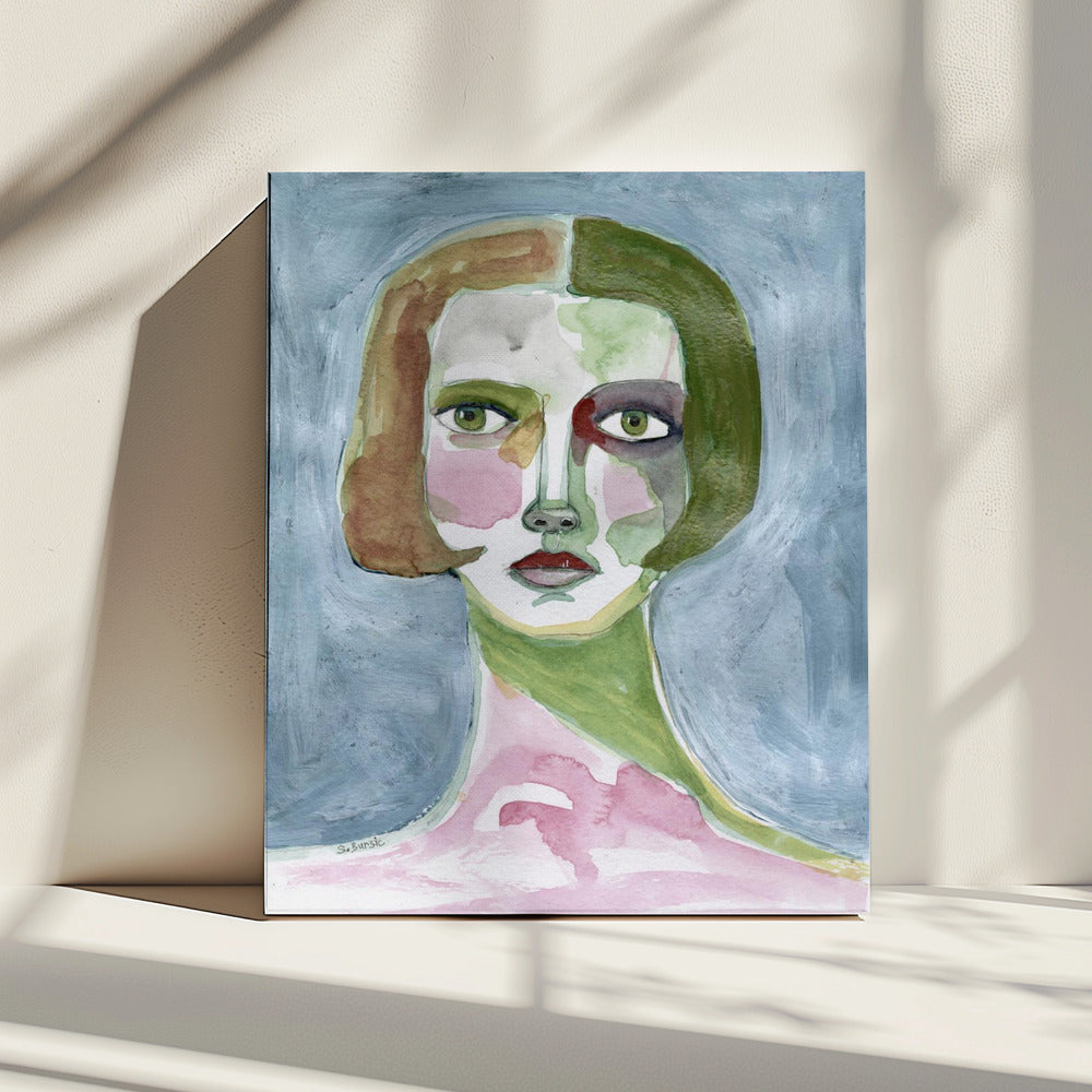 Lady with Bob haircut Grey Background | Canvas