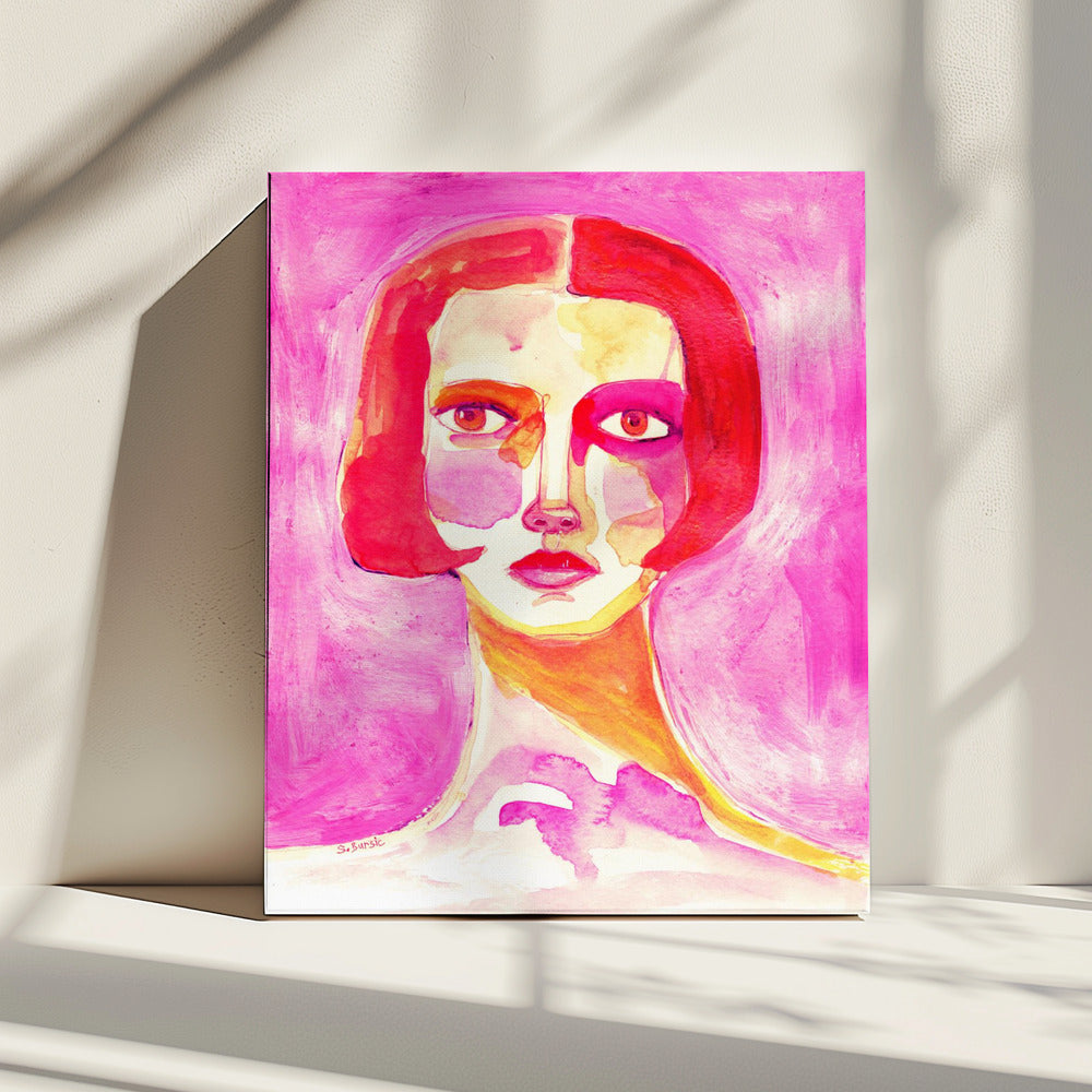 Lady with Bob haircut Hot Pink | Canvas