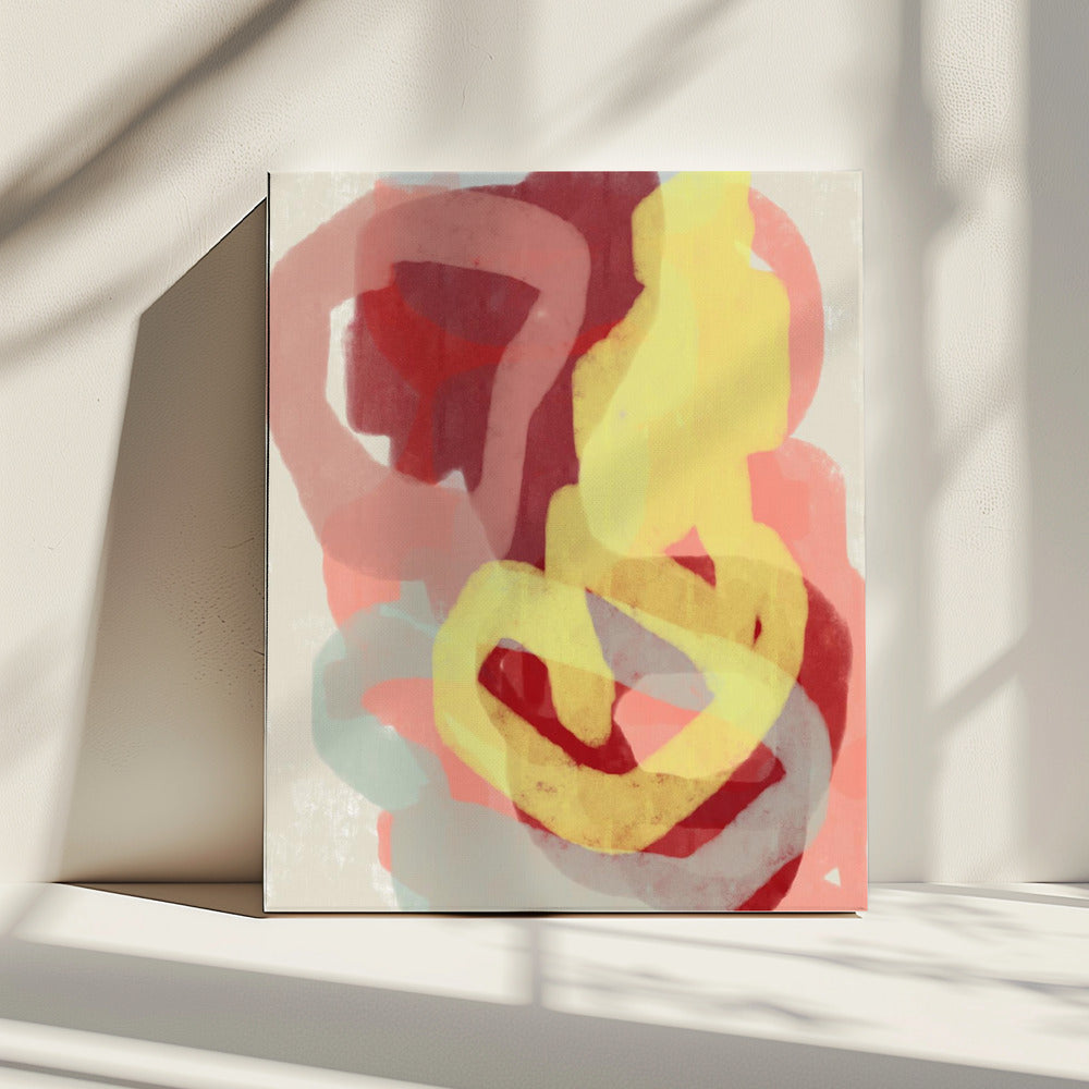 Abstract Painting In Pastel. Yellow, red and grey. | Canvas